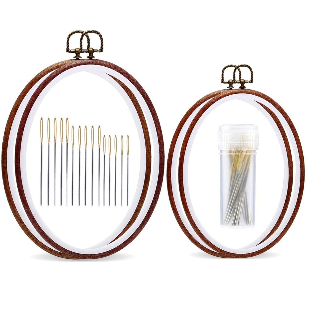 Embroidery Hoop, 4 Pack Oval Embroidery Hoop, Imitated Wood Display Frame with 30 Pieces Embroidery Needles, Embroidery Frame and Cross Stitch Hoop for Art Craft Sewing and Wall Hanging